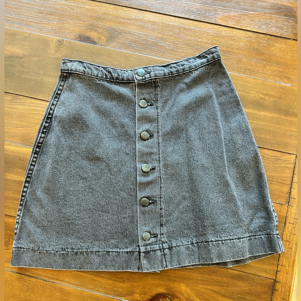American Apparel Charcoal Denim Button-Front Mini Skirt